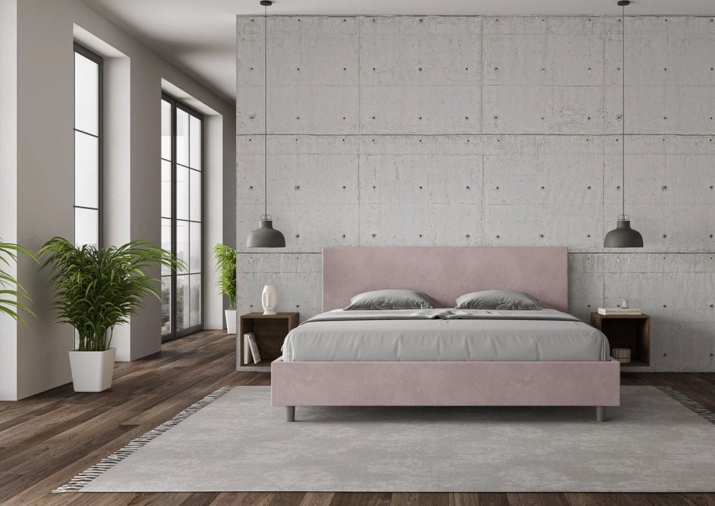 BS COM Letto con rete imbottito 180x200 microfibra glicine