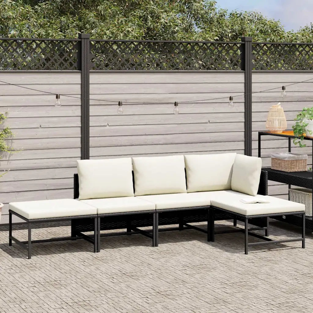Set Divani da Giardino 5 pz con Cuscini in Polyrattan Nero 313517