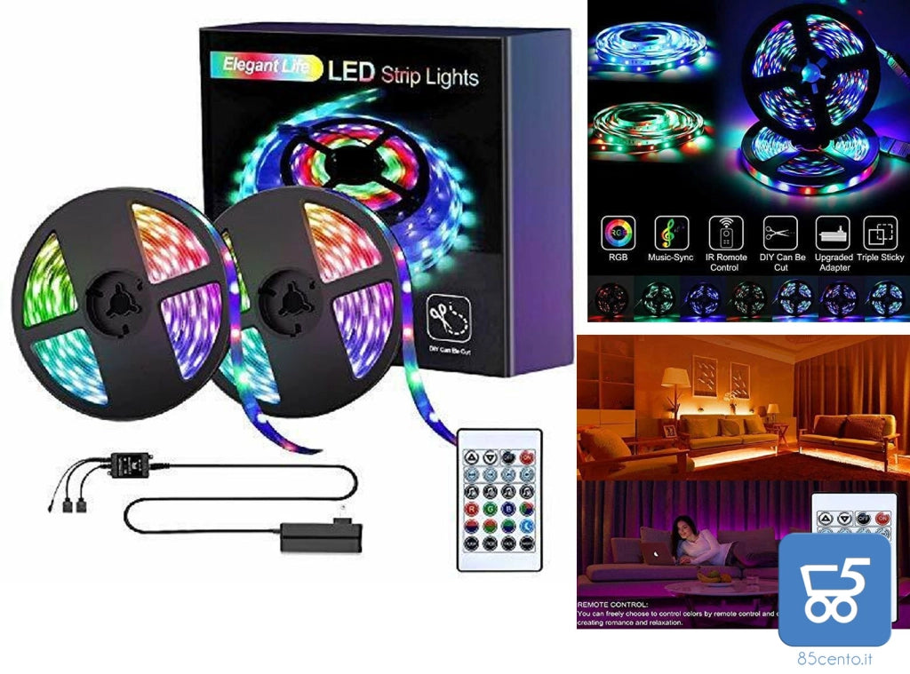 Strisce LED Elegant Life da 10m RGB con Telecomando Luci per Decorazioni Soggiorno Cucina Postazione PC