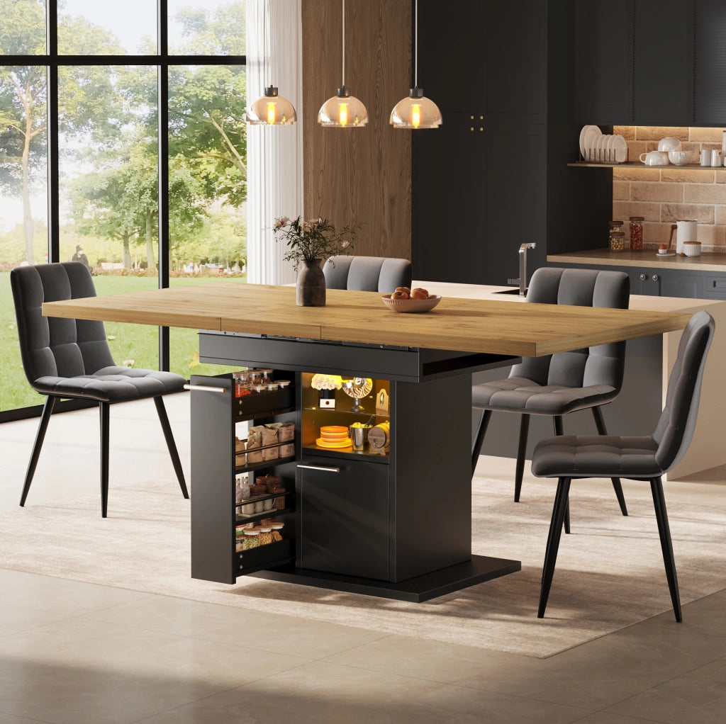 TAVOLO Allungabile 110-140x80x77,2 cm MDF Nero con LED e spazio contenitore