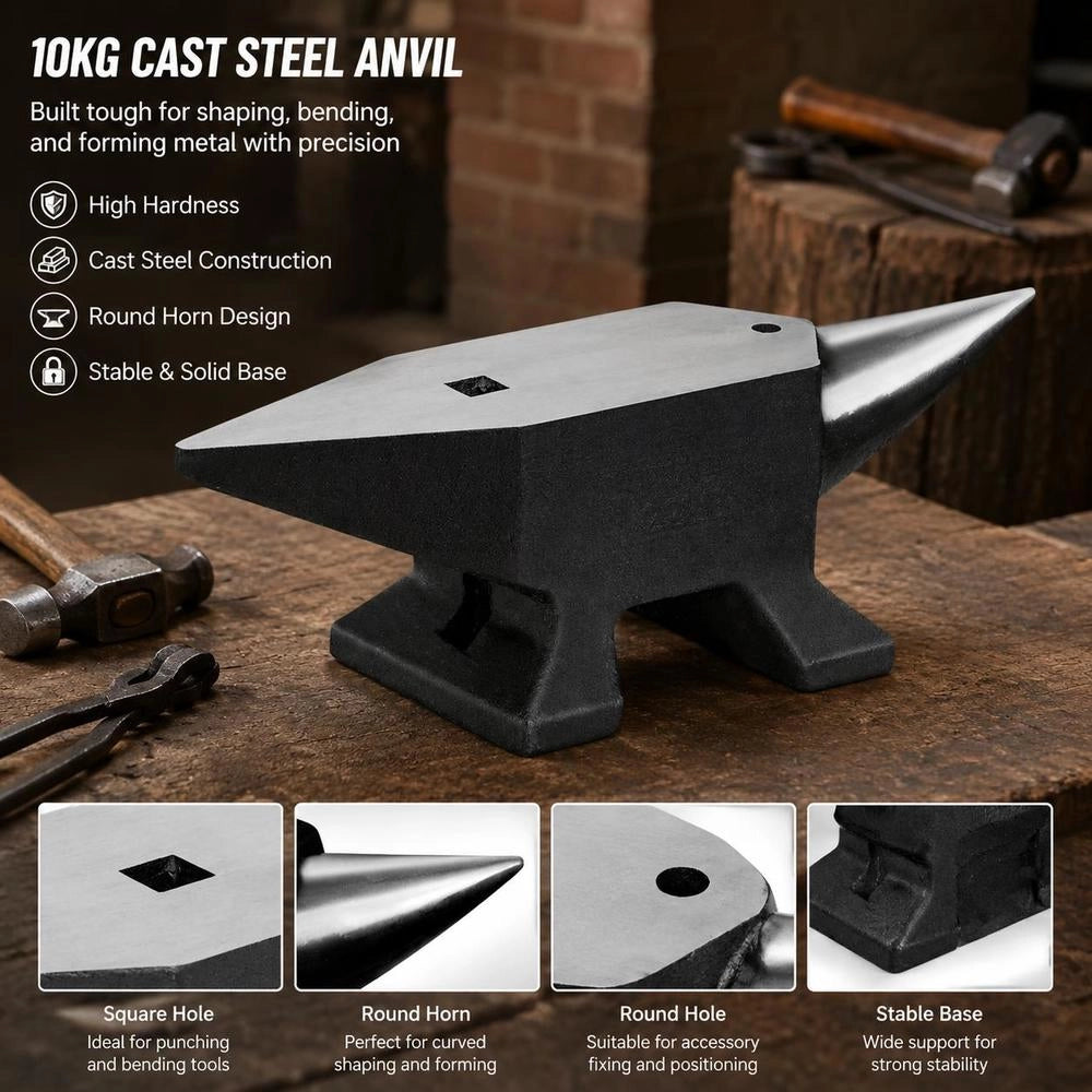 Anvil Single Horned Anvil 10 Kg Steel Anvil Forged Anvil Robust Horned Anvil Blacksmith Jewelers Metalworker Blacksmithing Tool Suitable For Riveting, Flattening, Forging And Shaping