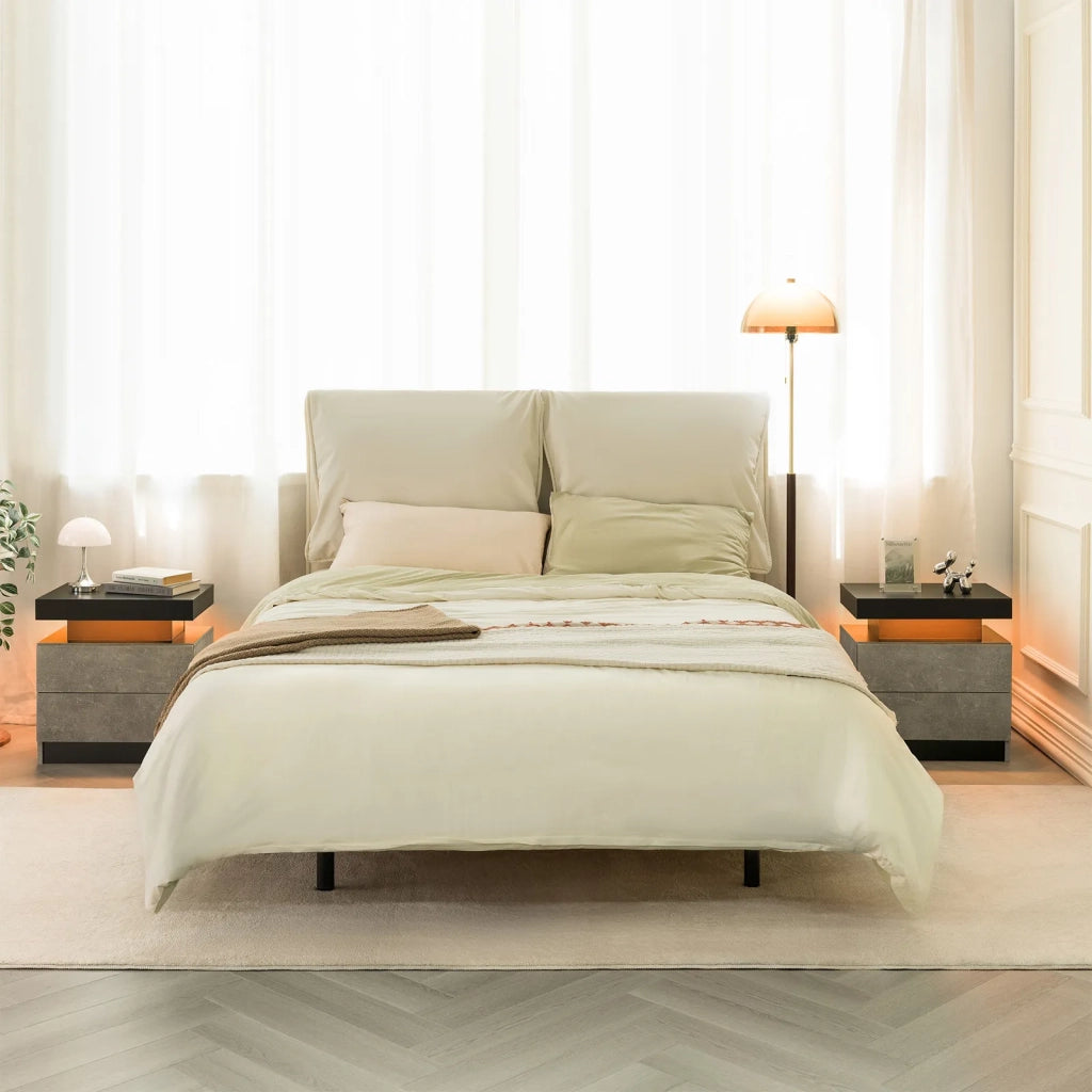 Comodino moderno con 2 cassetti, luci LED integrate, grigio