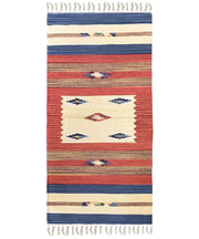Tappeto passatoia KELIM 02 disegni etnici orientali colori vivaci cm.60x280 tessuto e frangia 100% cotone, lavabile in lavatrice