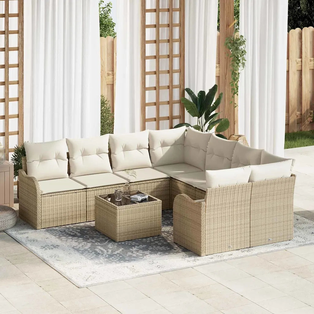 Set Divano da Giardino con cuscino 9 pcs Beige e Crema