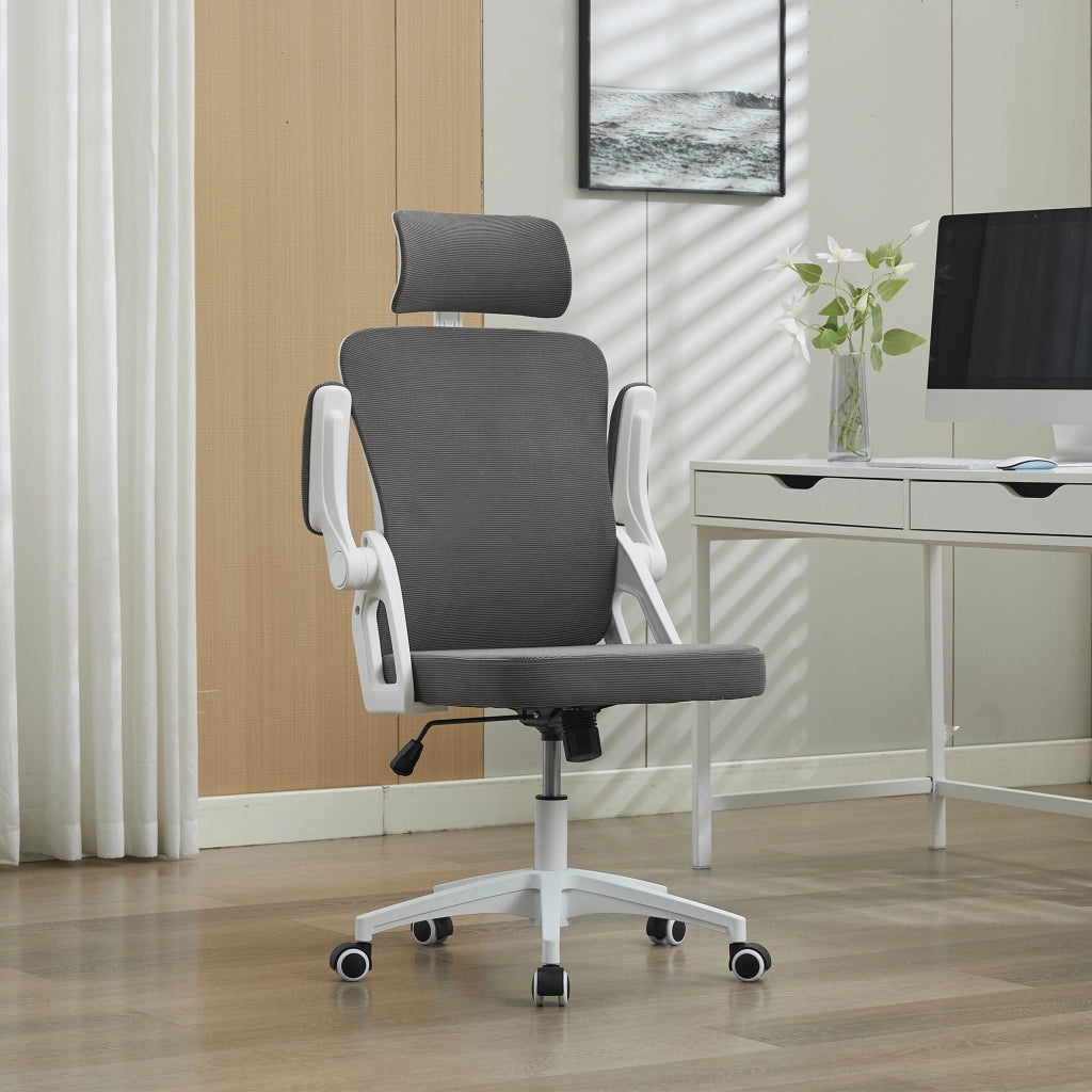 SEDIA UFFICIO Ergonomica in rete grigia, braccioli sollevabili, altezza regolabile