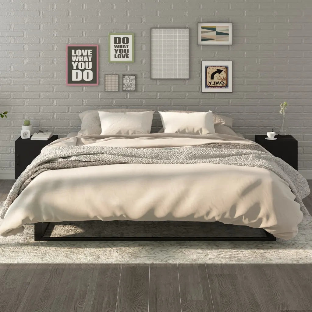 Set di 2 Comodini | Armadio da Notte | Mobiletto da notte Neri in Legno Multistrato