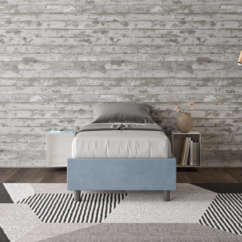 BS COM Letto singolo con rete imbottito 80x210 microfibra azzurro