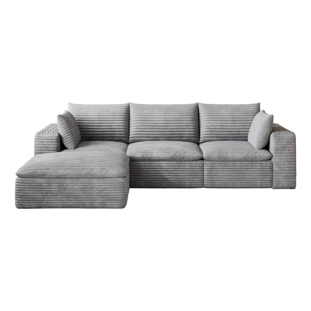 Divano modulare in tessuto grigio con supporto in schiuma e design componibile