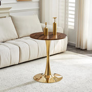 TAVOLO rotondo Mid-Century 72 cm MDF noce e metallo oro