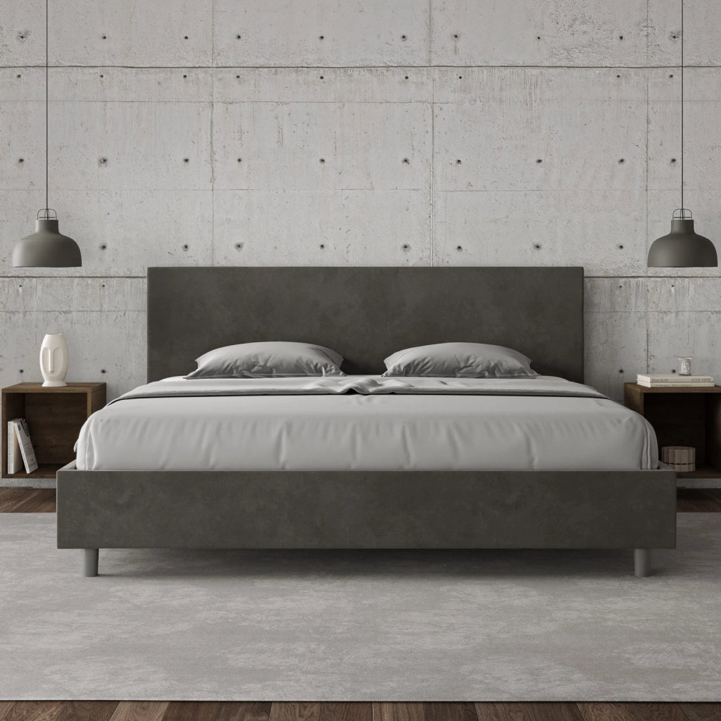 BS COM Letto con rete imbottito 180x210 microfibra grigio