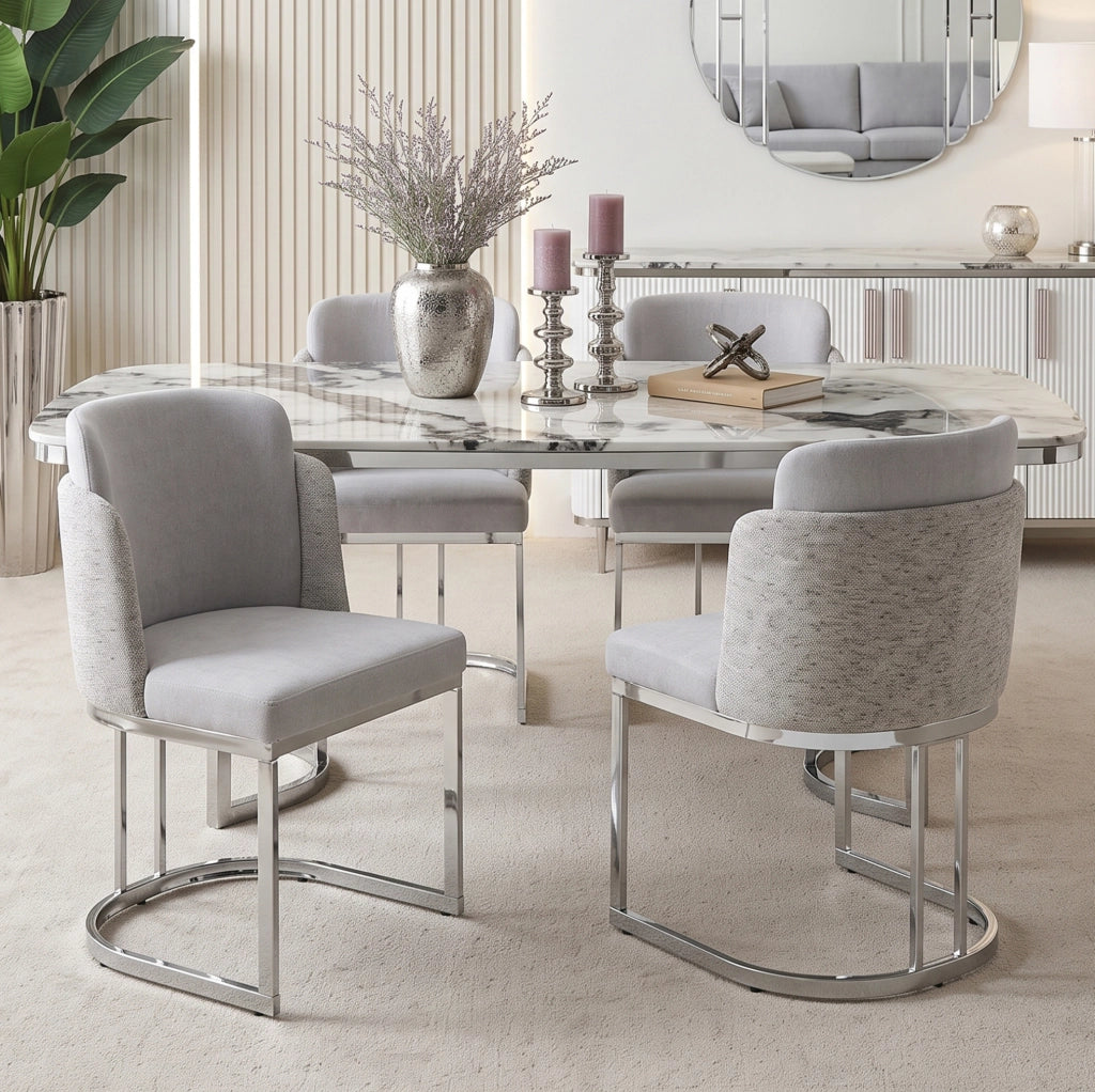 Set di 2 sedie in ciniglia grigio e argento con schienale doppio