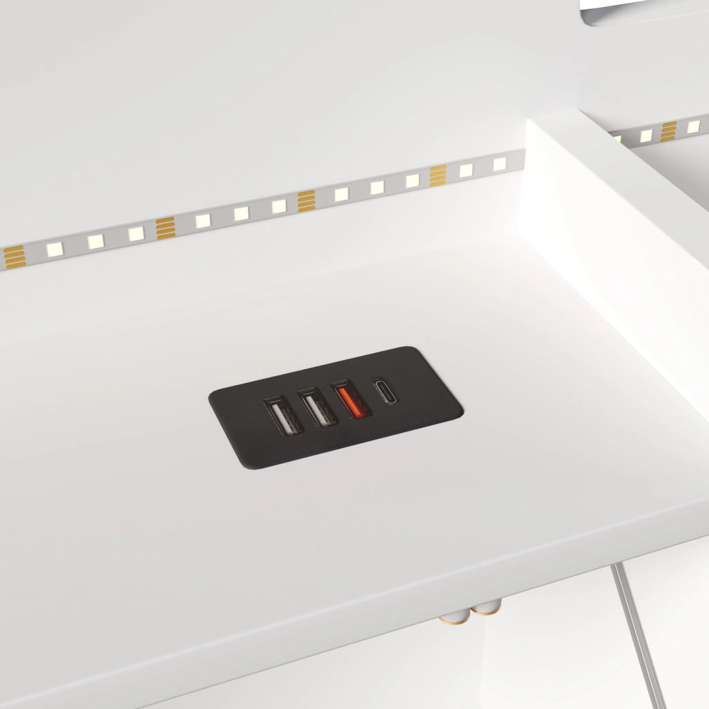 Letto Contenitore Imbottito con LED e USB ¨C MINIMAL ¨C Bianco 140x200
