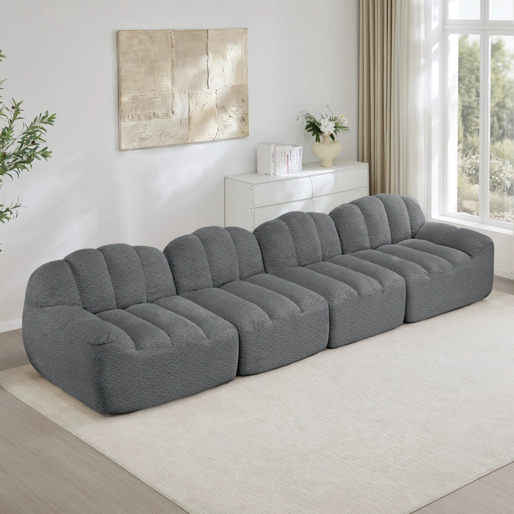 Divano Modulare 4 Posti ¨C MINIMAL ¨C Tessuto Grigio, Morbido, Seduta Profonda