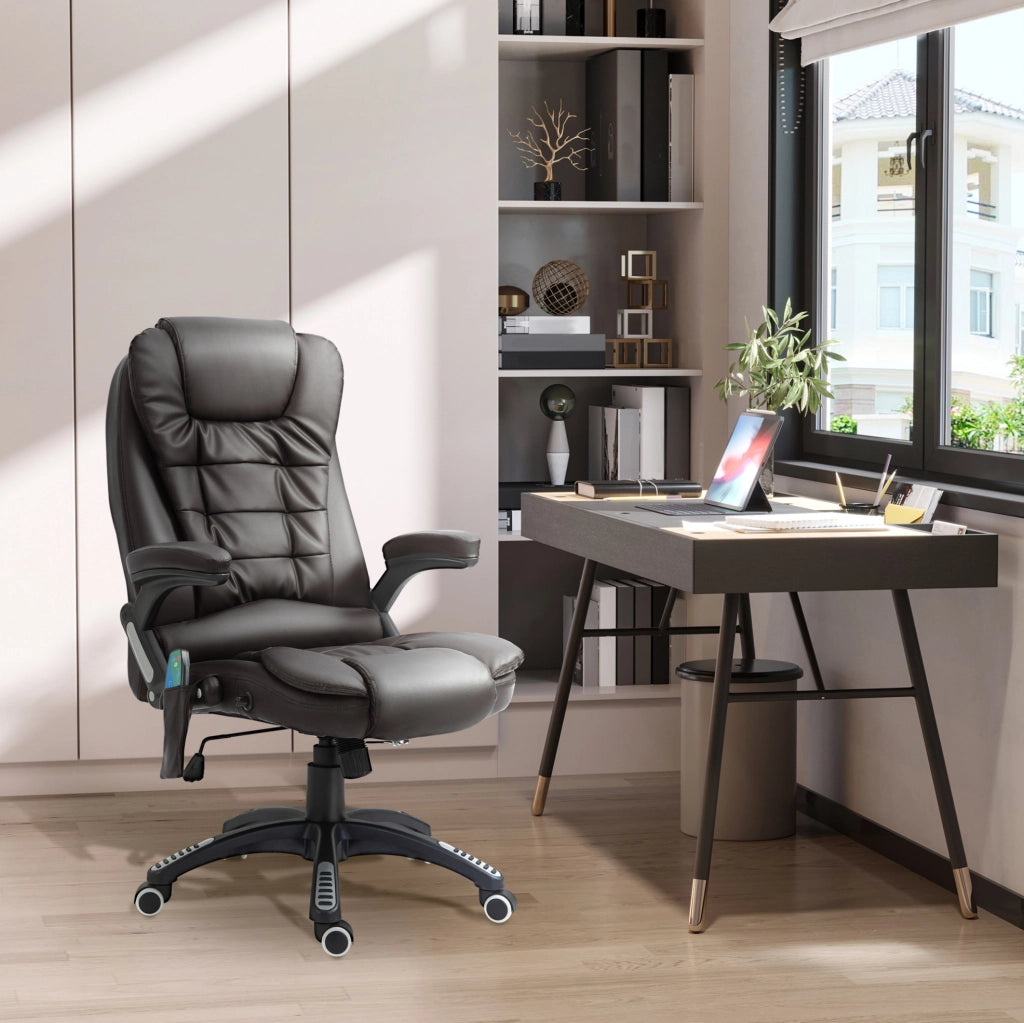 Poltrona da ufficio massaggiante 62x68x121 cm in similpelle marrone riscaldata
