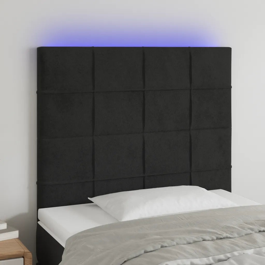 Testiera | Testata a LED Nera 100x5x118/128 cm in Velluto