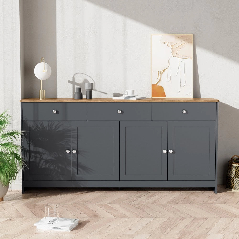 Consolle con ante e cassetti ¨C Minimal ¨C grigio nero rovere multistrato
