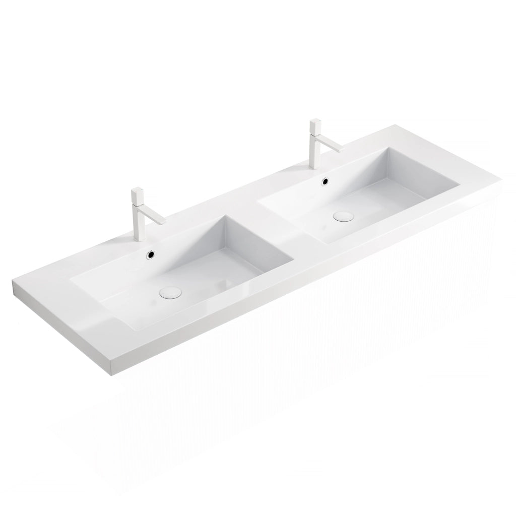 Lavabo doppio GREA 140 cm, bianco. Senza mobile sottolavabo, senza rubinetto e scarico.