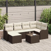 Set Divano da Giardino 7 pcs Marrone e bianco Poly Rattan
