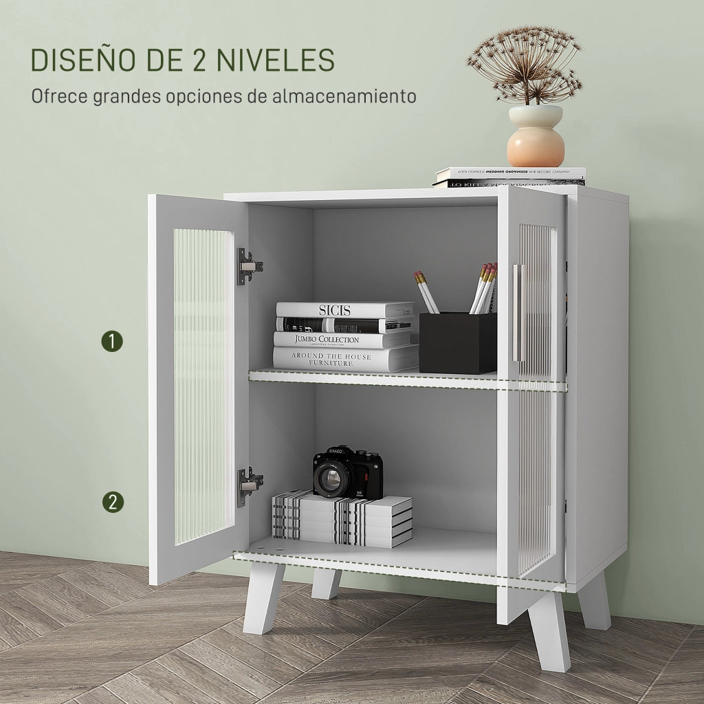 Cassettiera con ante trasparenti e 2 ripiani ¨C Minimal ¨C Bianco 61x35x75 cm
