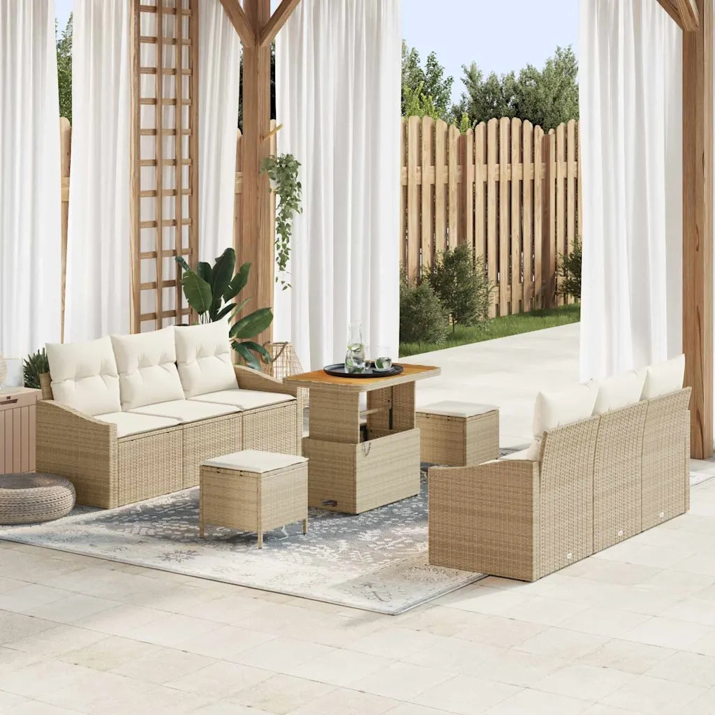 Set Divano da Giardino con cuscino 9 pcs Beige e Crema