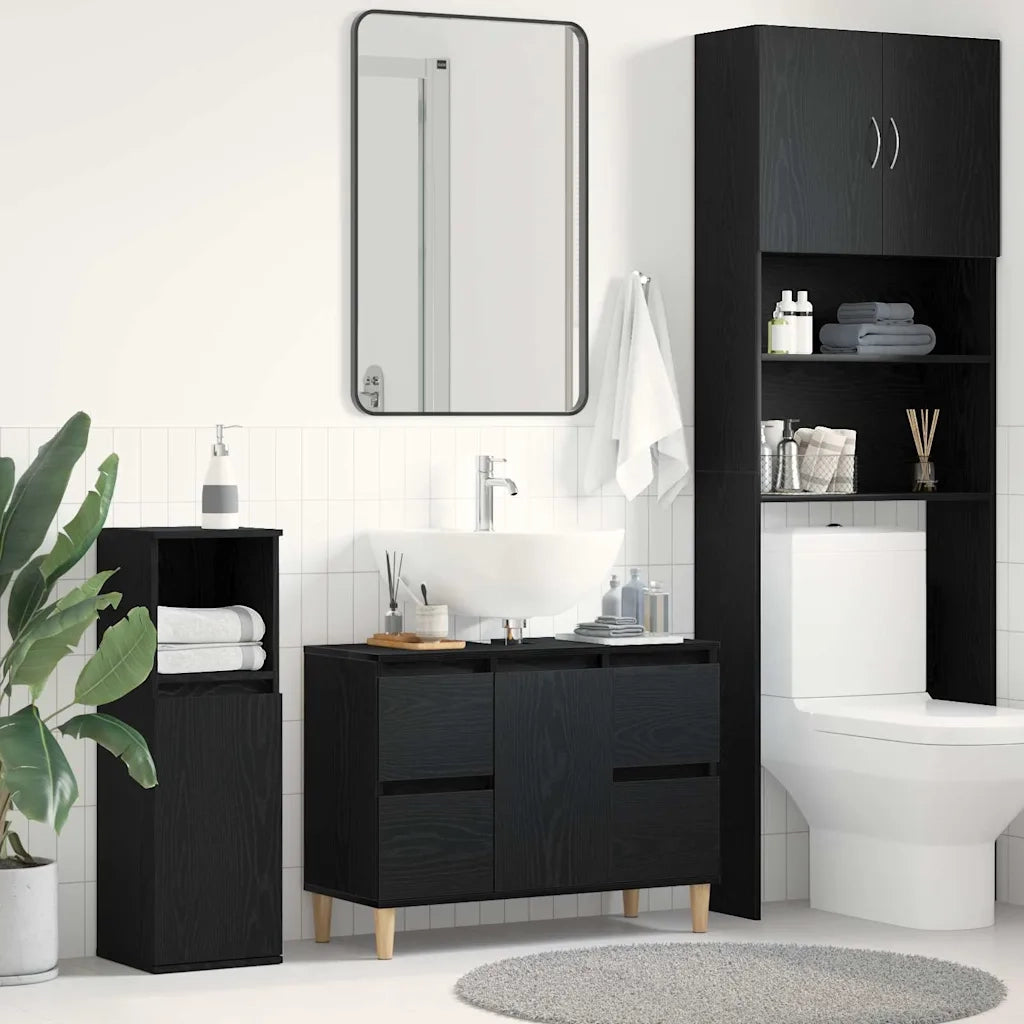 Mobile Lavabo | Armadio per Lavabo da Bagno Rovere Nero 80 x 33 x 60 cm