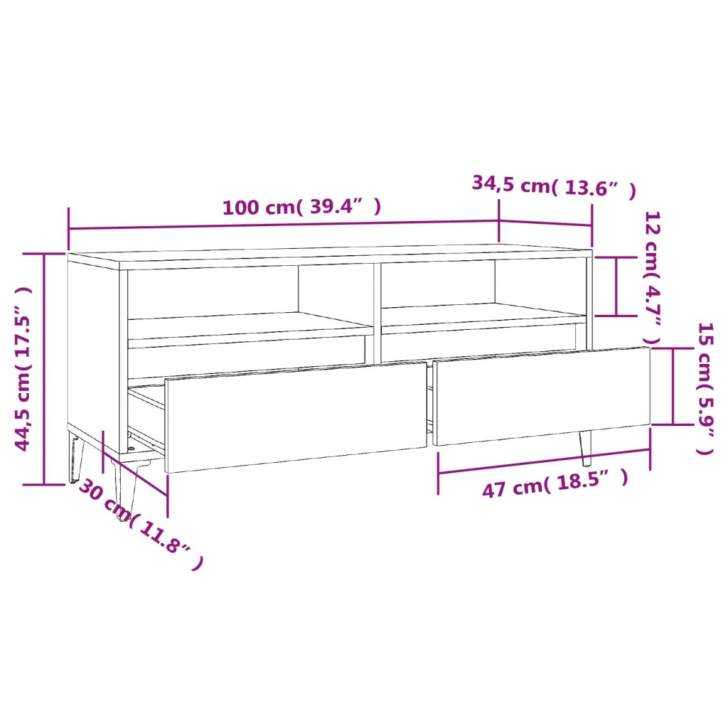 Mobile porta TV classico con ampio spazio contenitivo 100 x 34,5 x 44,5 cm realizzato in legno composito di rovere Sonoma 02_0049185