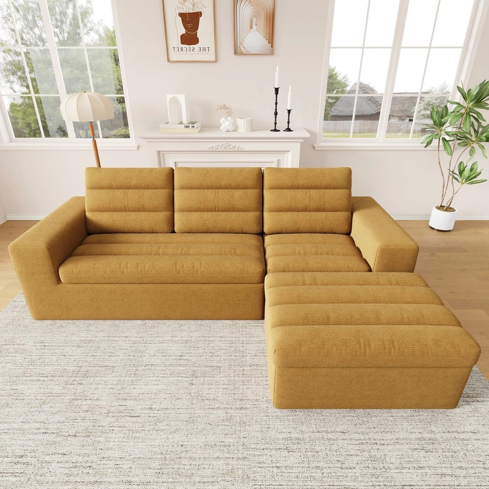 Divano angolare modulare ¨C Minimal ¨C tessuto chenille arancione