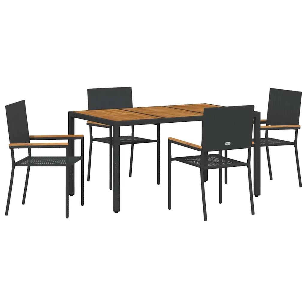 Set da Pranzo per Giardino 5 pcs Nero polyrattan
