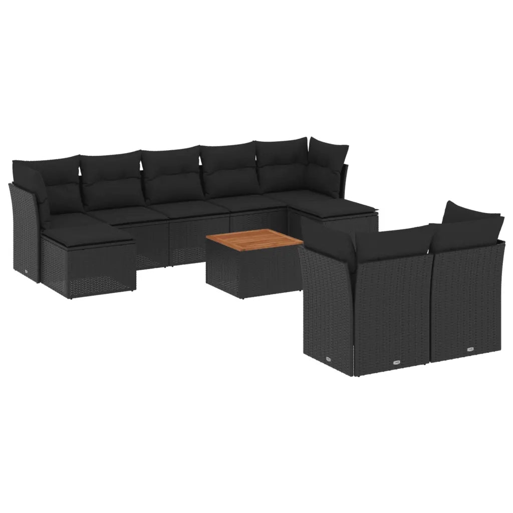 Set Divani da Giardino 10pz con Cuscini in Polyrattan Nero 3256202