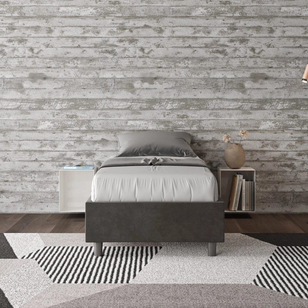 BS COM Letto singolo contenitore imbottito 90x190 microfibra grigio