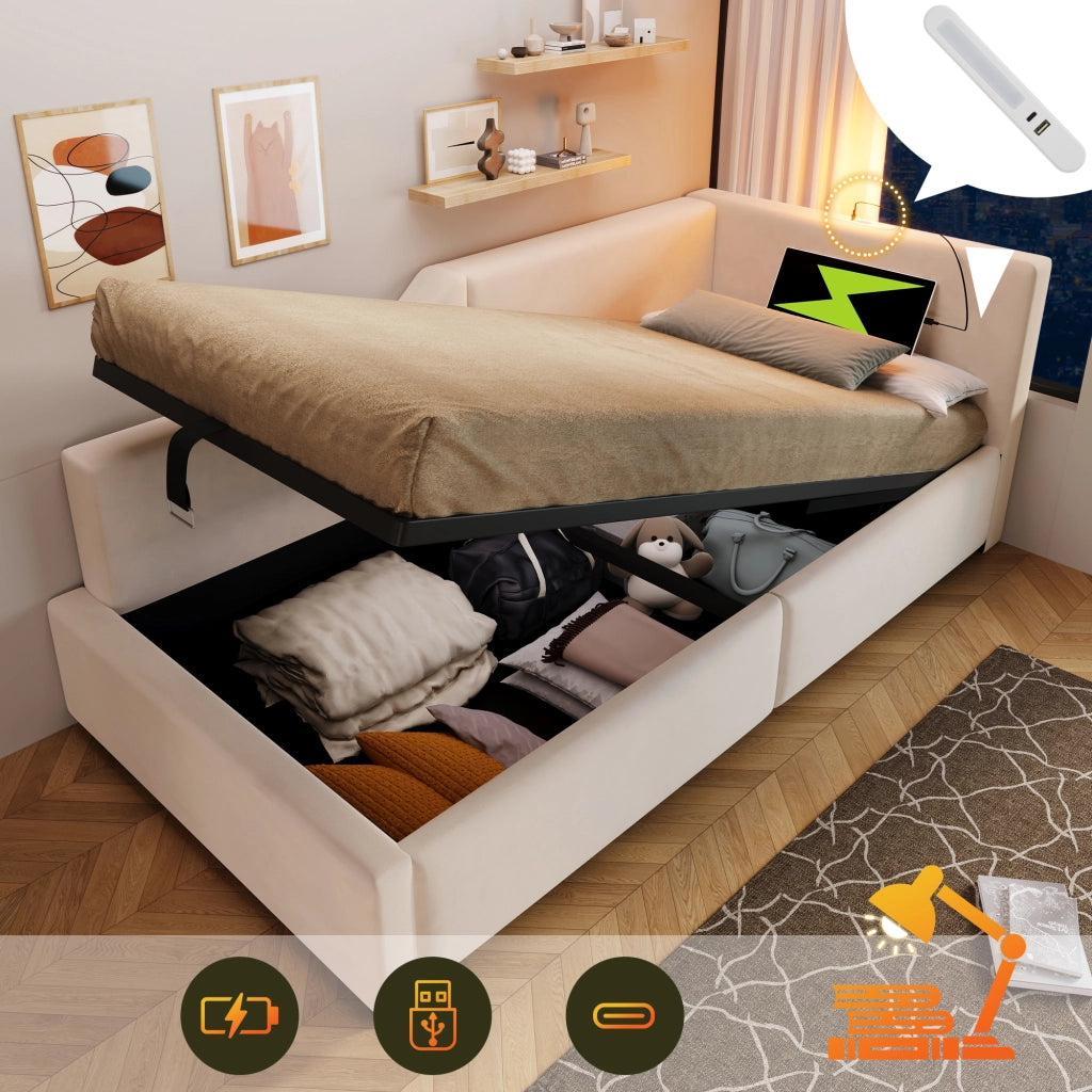 Letto singolo contenitore 90x190 cm beige