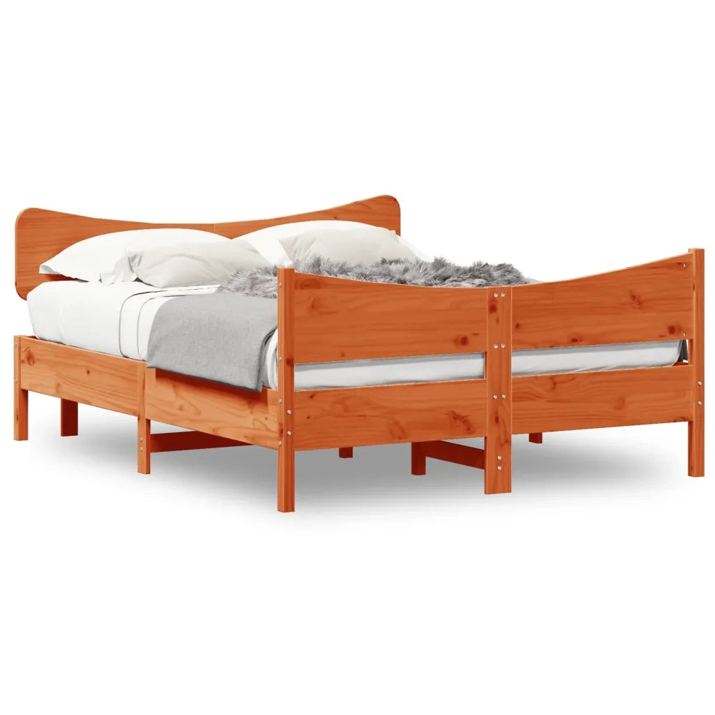 Letto senza Materasso-Struttura Letto Marrone Cera 135x190 cm in Legno di Pino 808156