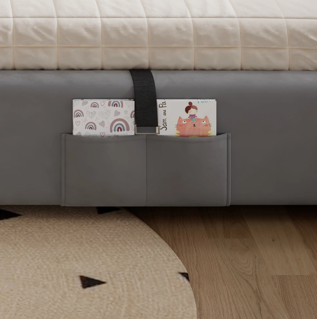 Letto imbottito per bambini 90x200 cm con contenitore idraulico, grigio