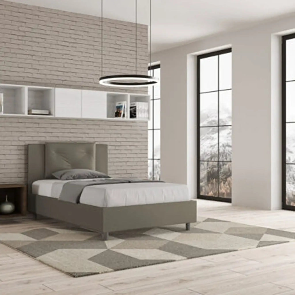 Letto una piazza e mezza contenitore imbottito 120x200 similpelle cappuccino Appia