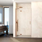 Box doccia frontale GLASS fisso + porta battente chiusura magnetica 80 cm (77-80; fisso 30+porta 50) rame