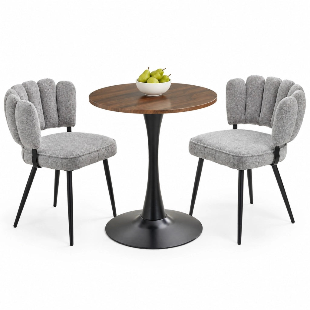 Set tavolo rotondo MDF con 2 sedie grigie