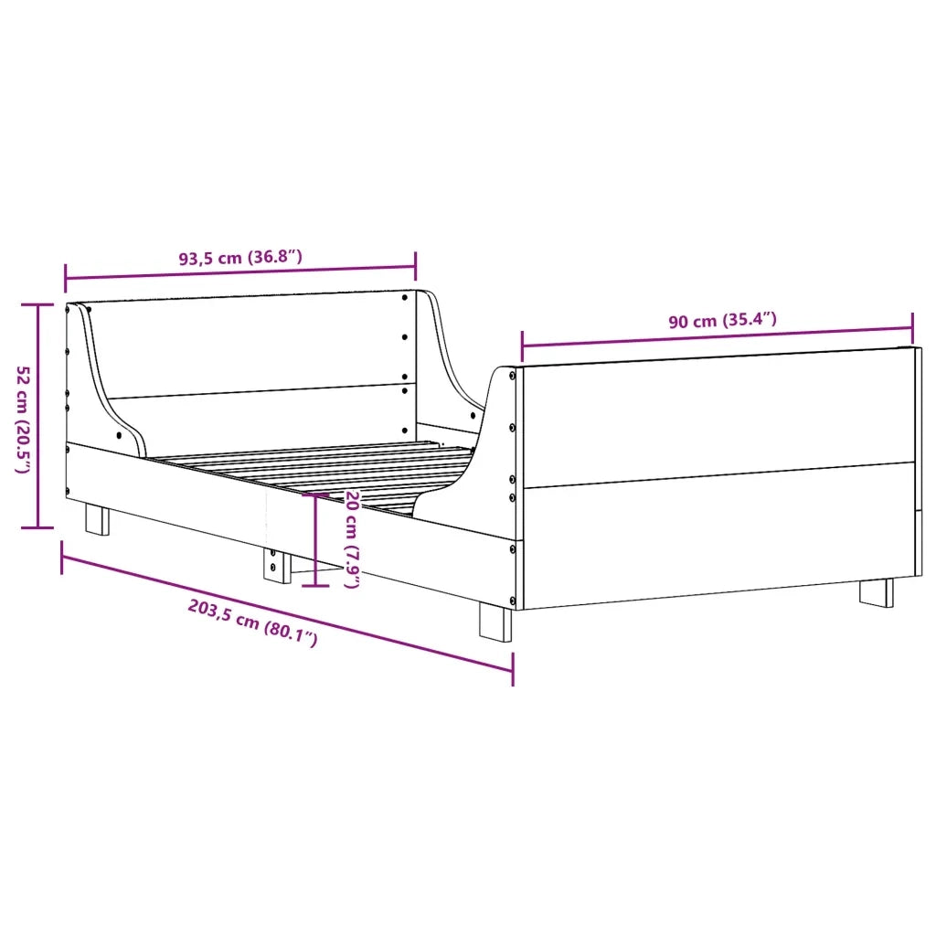 Letto senza Materasso-Struttura Letto Bianco 90x200 cm Legno Massello di Pino 738863