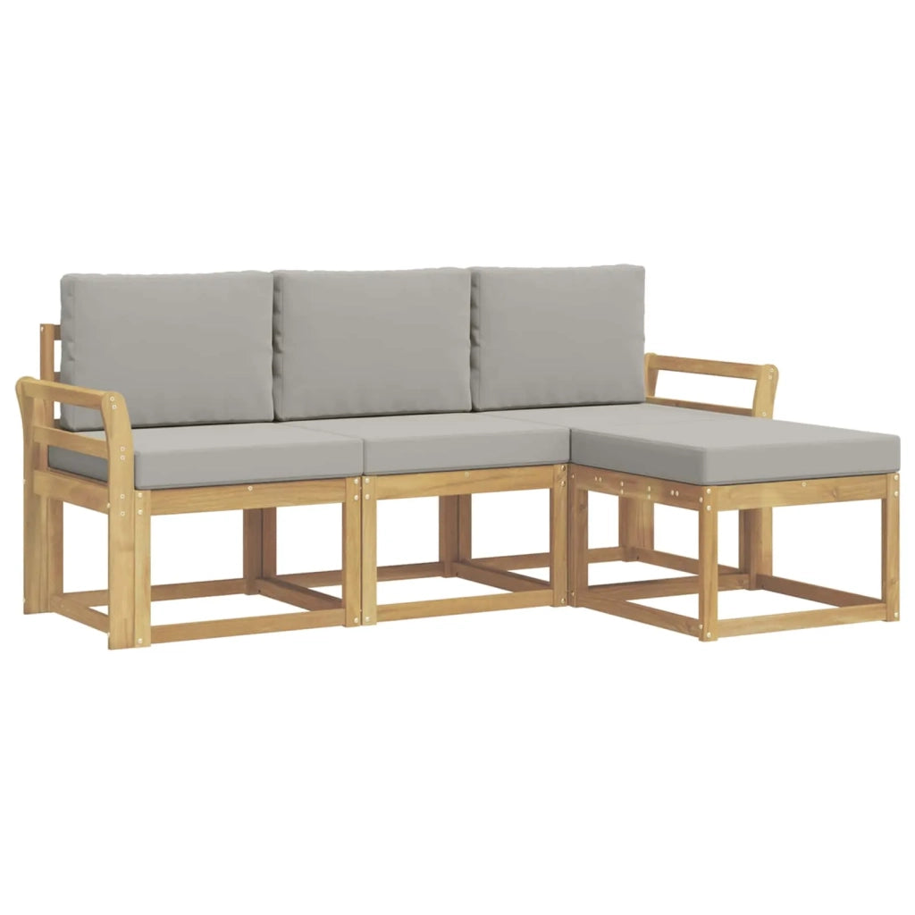 Set di divani da esterno 4 pz Bianco e Grigio Chiaro Poliestere 3387455