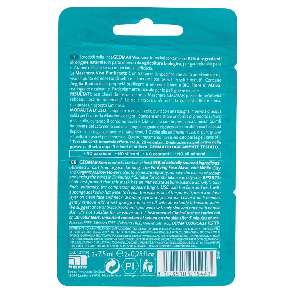 GEOMAR MASCHERA VISO PURIFICANTE DA 15 ML 5 MINUTI