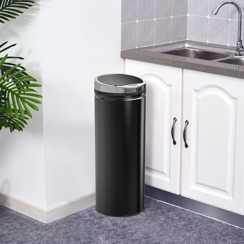 Pattumiera da cucina automatica 30,5x30,5x81,5 cm nera con sensore, acciaio,