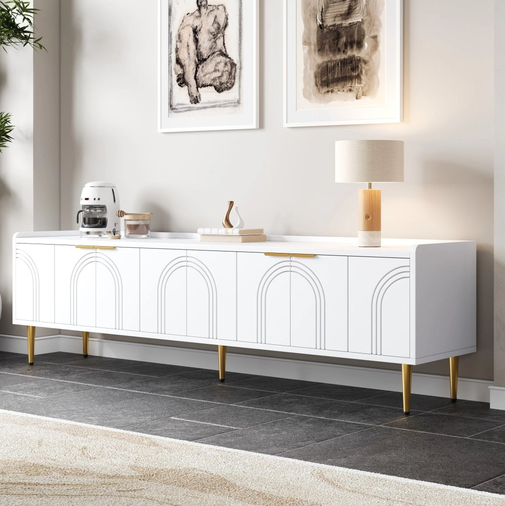 MOBILE TV 170x35x47,5 cm Bianco MDF con dettagli dorati