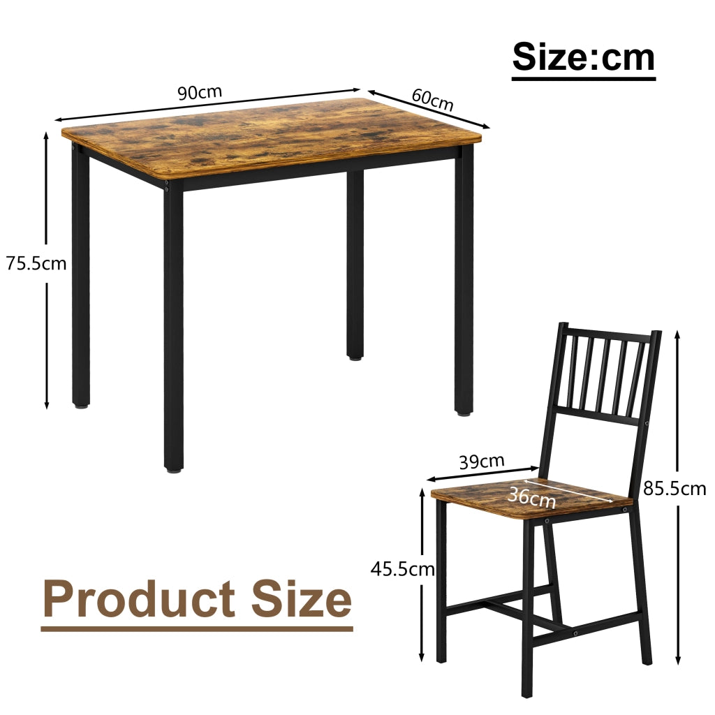 Tavolo da Pranzo con 2 Panche ¨C MINIMAL ¨C Legno Marrone Rustico e Nero