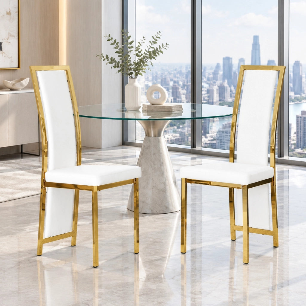 Set di 2 sedie da pranzo 109 cm in metallo e similpelle PU; bianco e oro