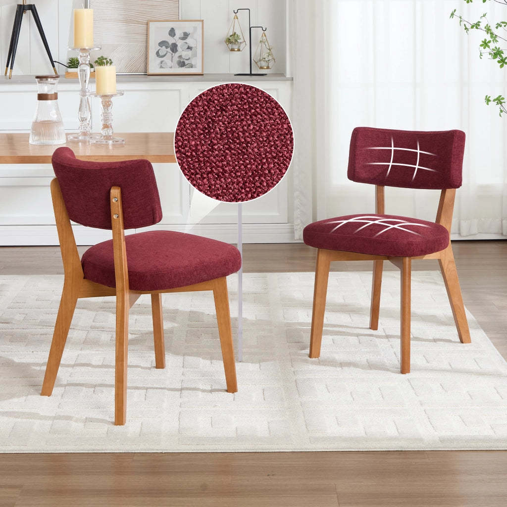 SEDIA DA PRANZO Set da 2 pezzi in legno massello, tessuto WINE RED, 54.5x47x77 cm