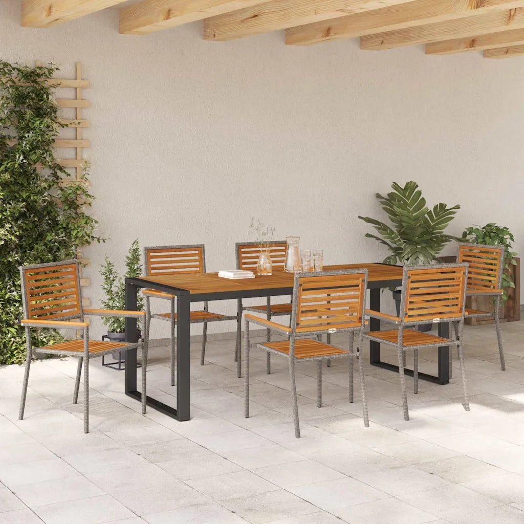 Set da Pranzo per Giardino 7 pcs Grigio e Marrone polyrattan