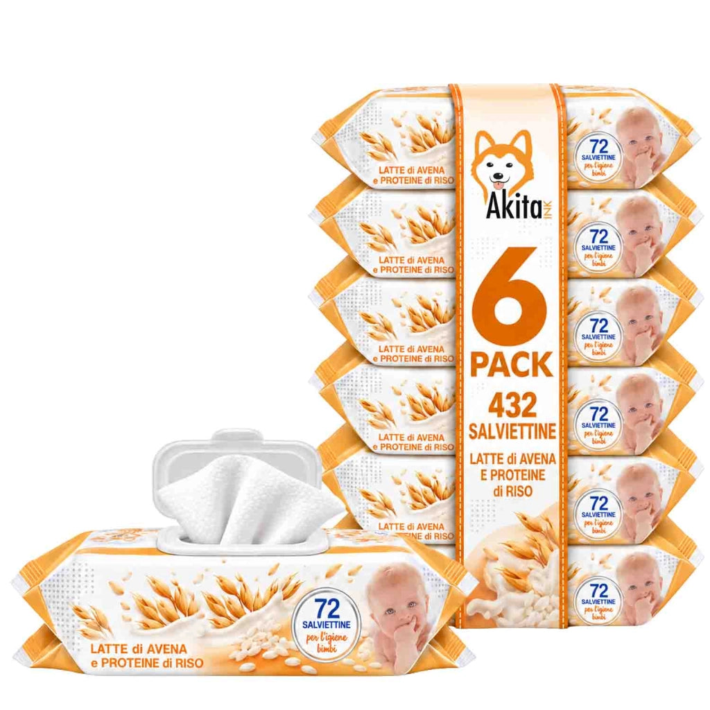 Akitaink 6 Pack Salviettine Latte di Avena e Proteine del Riso