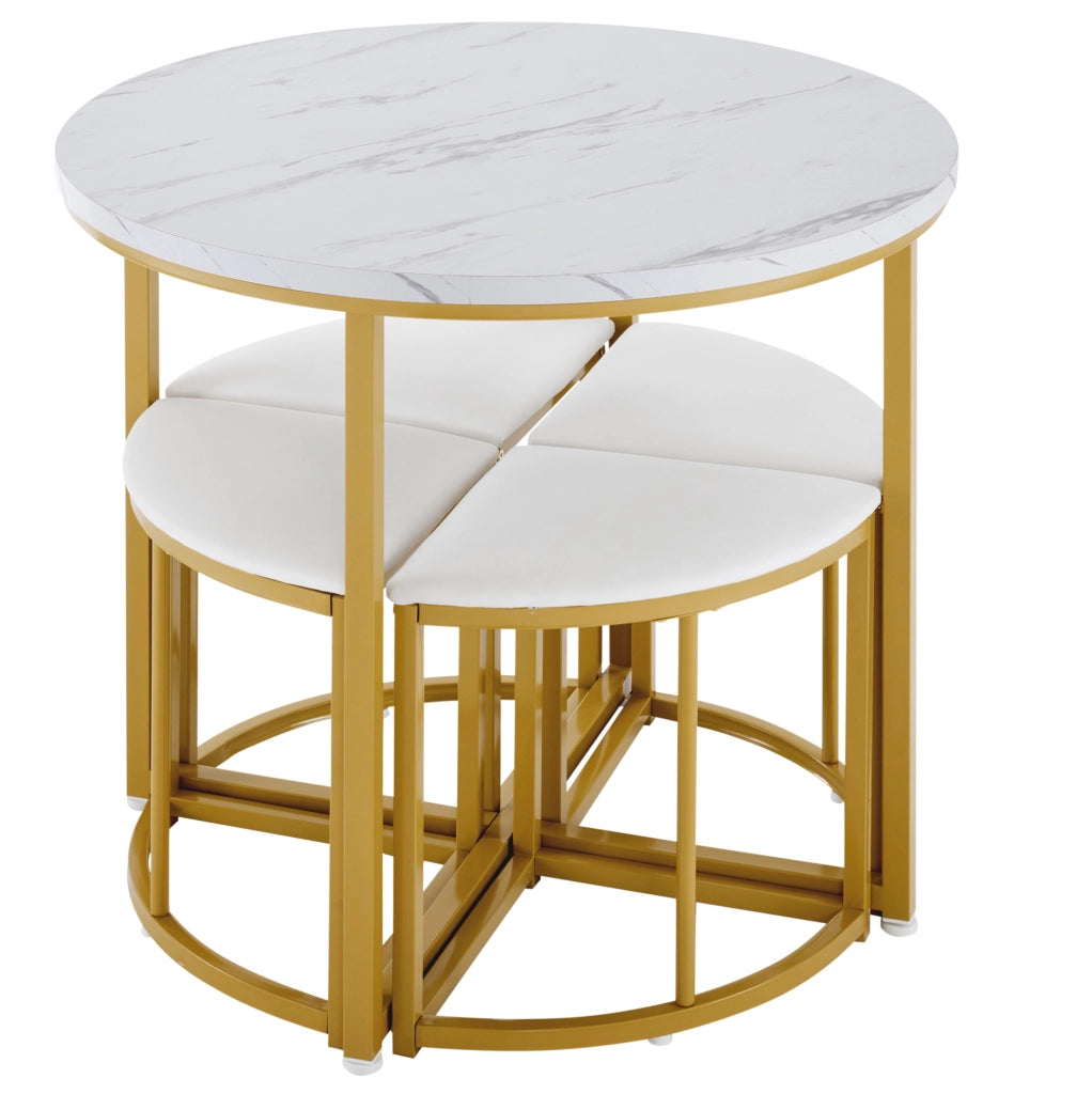 Set tavolo da pranzo rotondo 80 cm con 4 sedie bianco oro