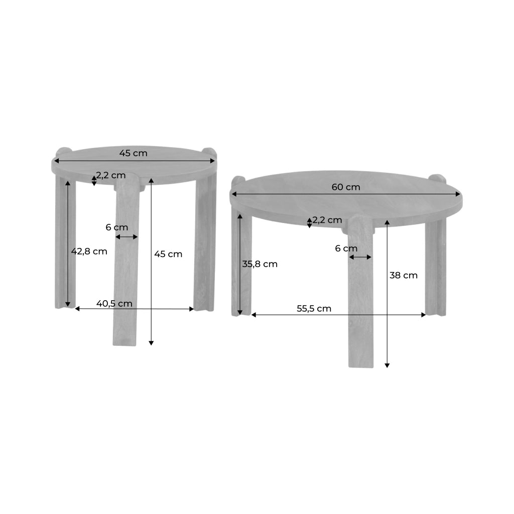 Set di 2 tavolini rotondi in legno di mango, noce