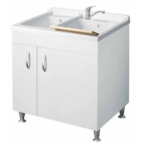 Lavatoio con mobile in nobilitato con due vasche  - Bianco