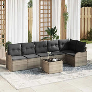 Set Divano da Giardino con cuscino 7 pcs Nero Poly Rattan